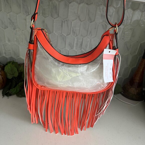 Clear PVC & Faux Leather Fringe Crossbody Bag With Adjustable Strap - Picture 1 of 6
